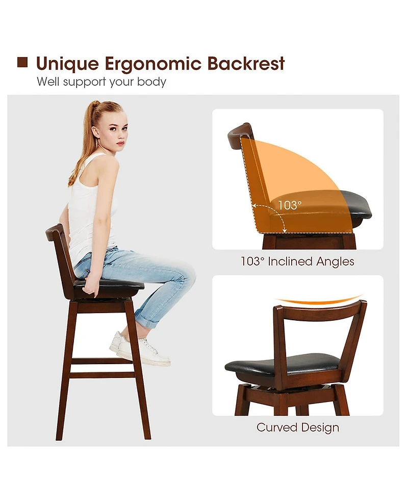 Gymax Swivel Bar Height Bar Stool Set of 2 30.5'' Upholstered Pu Leather Kitchen