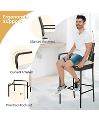 Gymax 4PCS Patio Pe Wicker Bar Chairs Counter Height Barstools With Armrests and Cushions