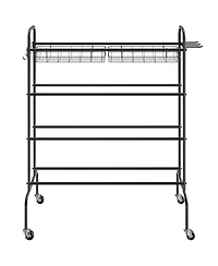 Mecale 4-Tier Rolling Basketball Rack with Wheels, Hooks & Baskets, Sports Equipment Storage Organizer for Garage, Balls & Gear