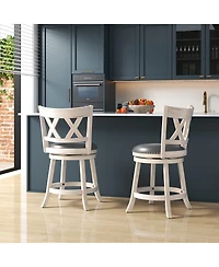 Gymax 25.5'' Swivel Bar Stools Set of 4 Solid Wood Stools w/ X-shaped Backrests Antique