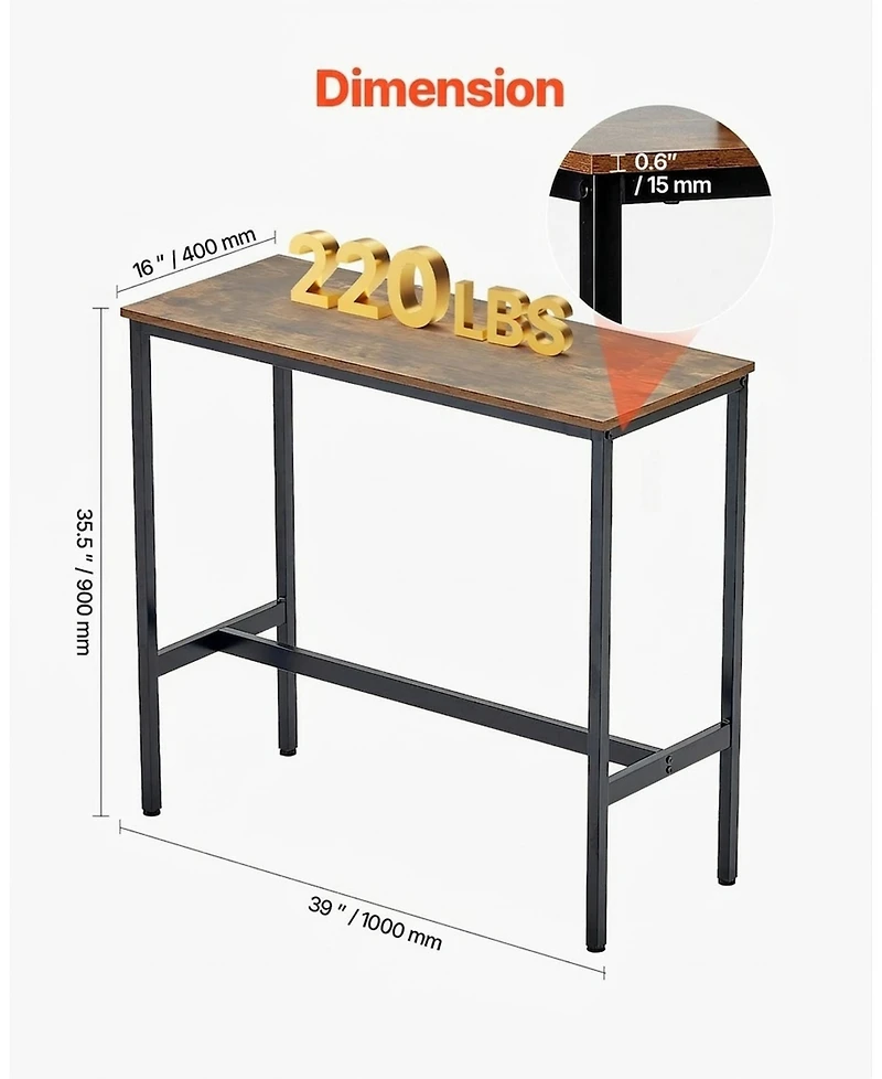 Sugift High Top Pub Table with Metal Frame for Kitchen and Living Room