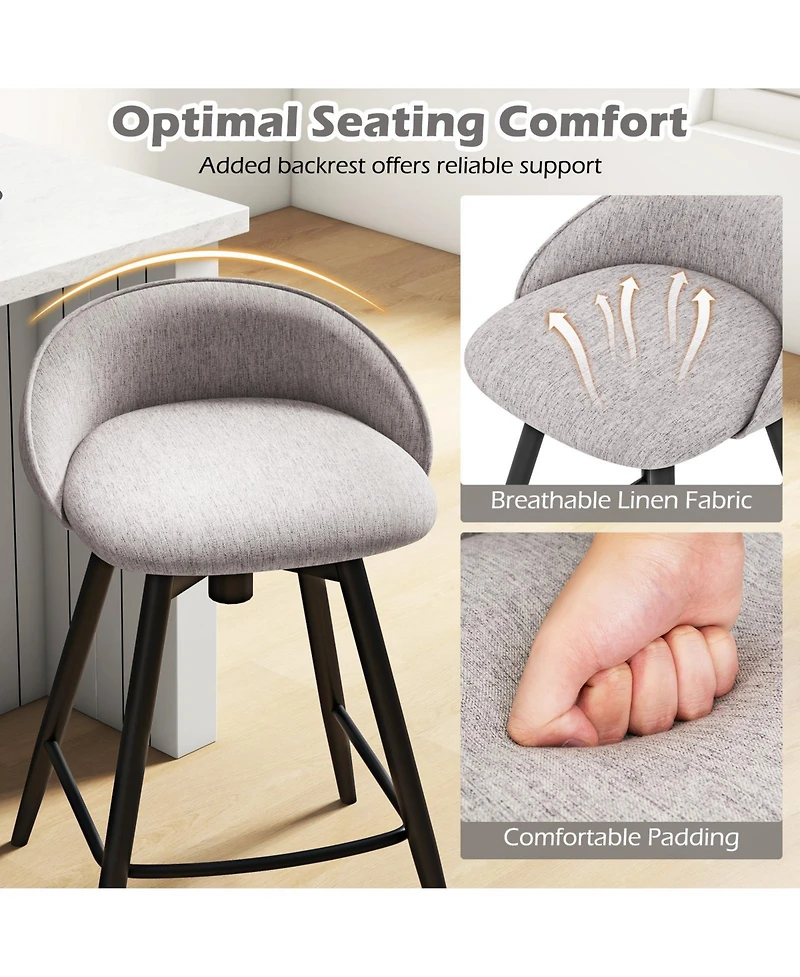 Sugift Set of 2 Upholstered Bar Stools with Footrest and Backrest