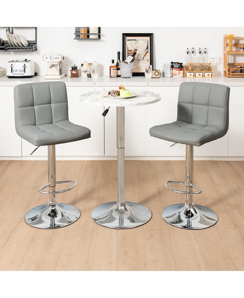 Gymax Set of 2 Adjustable Swivel Bar Stool Counter Height Bar Chair Pu Leather