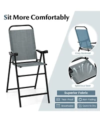 Gymax 4 Pcs Patio Bar Chair Folding Bar Height Metal Frame w/ Footrest Garden