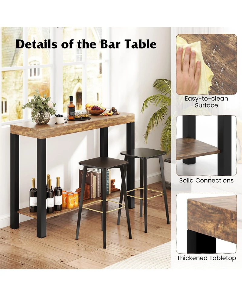 Sugift Two Tier Home Bar Table with Open Shelves and Storage