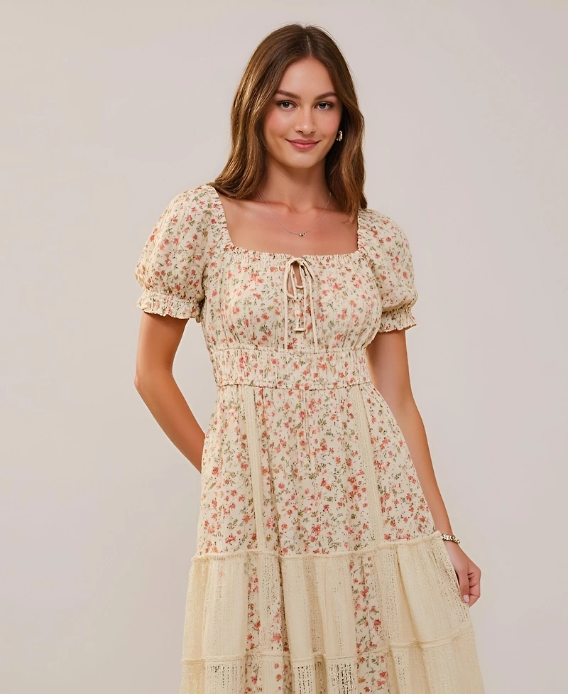 Modenaire Women's Floral Puff-Sleeve Smocked-Waist Maxi Dress