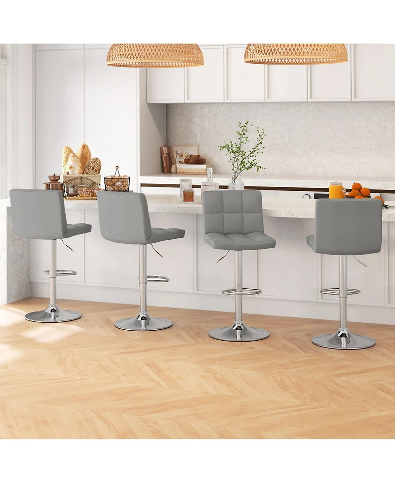 Gymax Set of Adjustable Swivel Bar Stool Counter Height Bar Chair Pu Leather