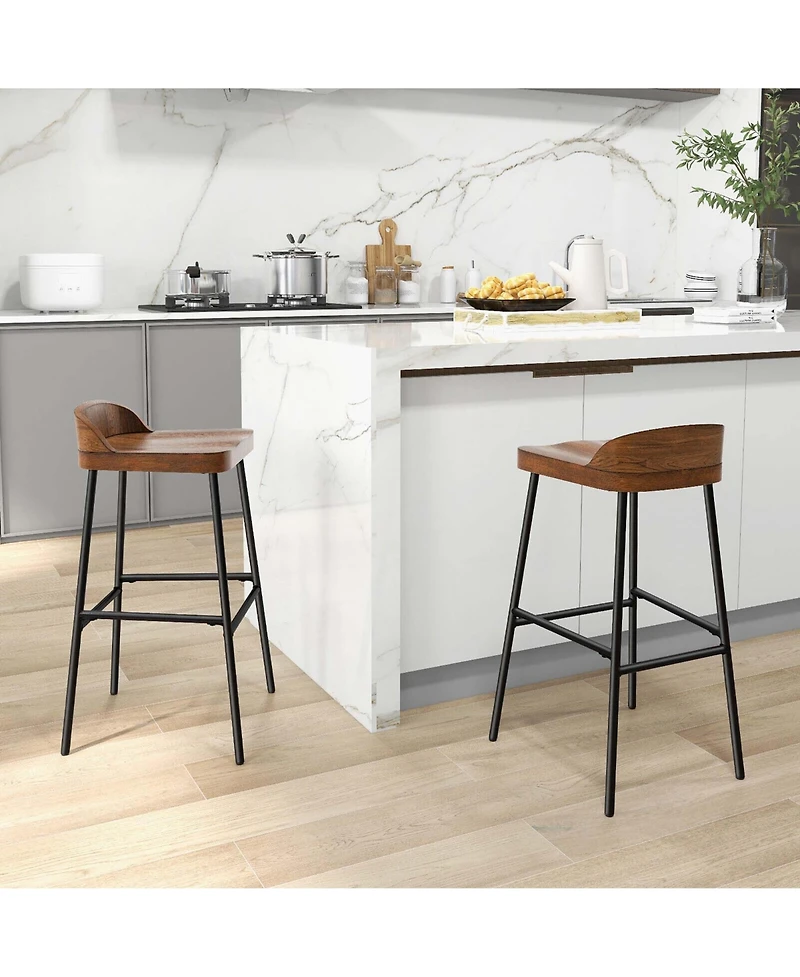 Gymax Set of 2 Industrial 29'' Bar Stool Bar Height Saddle Seat Kitchen Stool Low Back