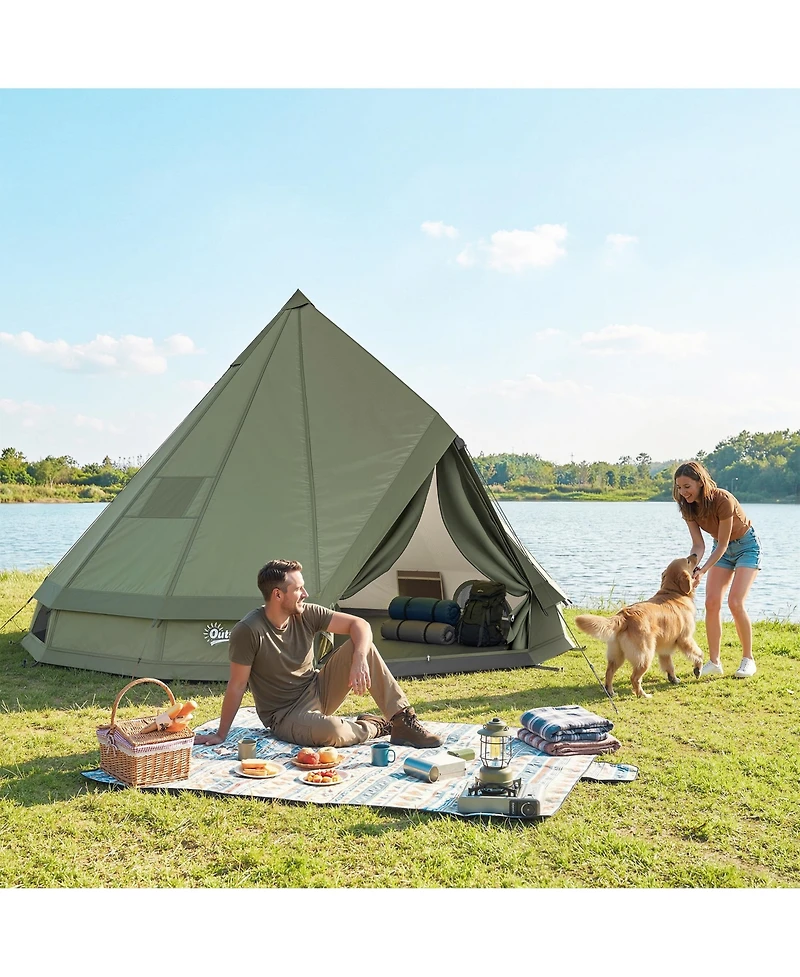 Outsunny Teepee Tent Waterproof for 4-6 People , Army