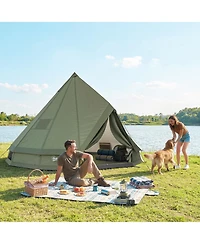 Outsunny Teepee Tent Waterproof for 4-6 People , Army