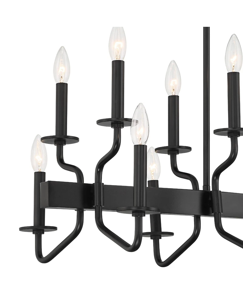 Franklin Iron Works Gloss Black Linear Pendant Chandelier Wide Modern 16-Light Fixture for Kitchen Island Dining Room Home