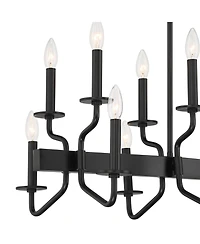 Franklin Iron Works Gloss Black Linear Pendant Chandelier Wide Modern 16-Light Fixture for Kitchen Island Dining Room Home