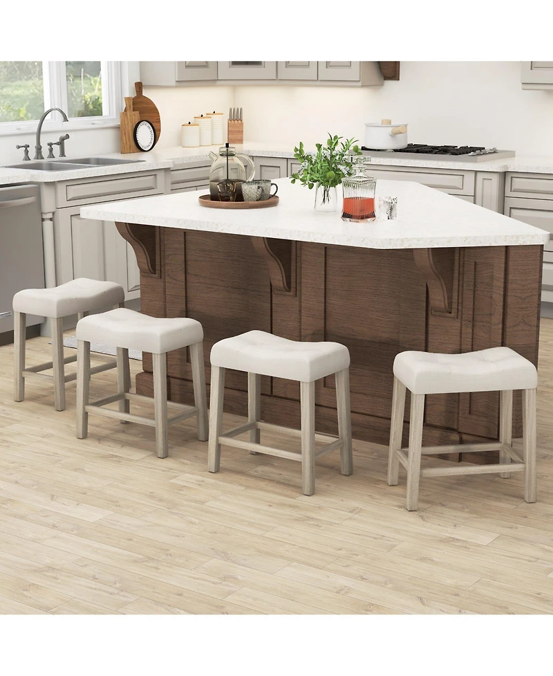 Sugift Set of 4 Upholstered Counter Height Bar Stool with Curved Saddle-Seat