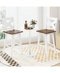 Sugift 29" Rubberwood Swivel Barstools Set of 2 with Backrest and Large Seat