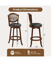 Sugift Swivel Bar Stools Set of 2 with Backrest and Wood Frame-30 Inches
