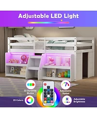 Gouun Loft Bed with Led Lights and Staircase
