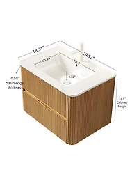 Sillysis Wall Mounted Bathroom Vanity, Integrated Ceramic Sink, Modern 2 Soft Close Drawers, Pre-Assembled