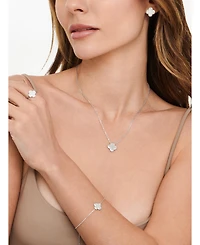 Devata Contour-lined Clover Bracelet in Rhodium Plated Sterling Silver, Adj 6.5/7.0/7.5 inch