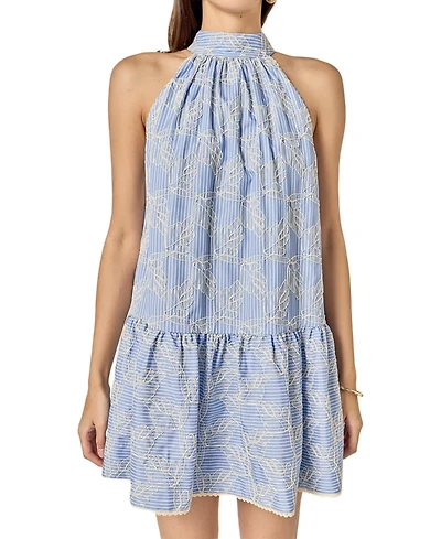 English Factory Women's Stripe with embroidered halter mini dress