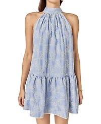 English Factory Women's Stripe with embroidered halter mini dress