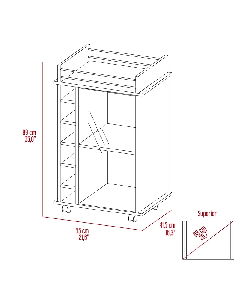 flynama Bar Cart with 2 Shelves, 6 Wine Racks and 4 Casters, Glass Door Home Bar Cart
