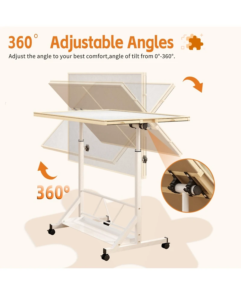 Rainsken Adjustable Puzzle Table for 1500 Pieces, 35" x 27.17" Jigsaw Station with 4 Drawers, Rolling Casters and 360degree(s) Tilting Top for Adults