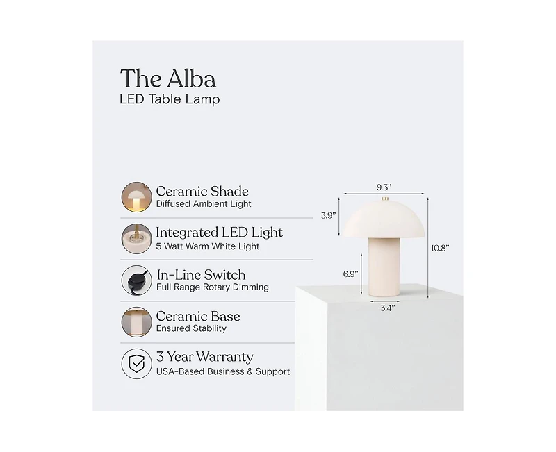 Brightech Alba Mushroom Led Desk Lamp with Frosted Glass Dome Shade
