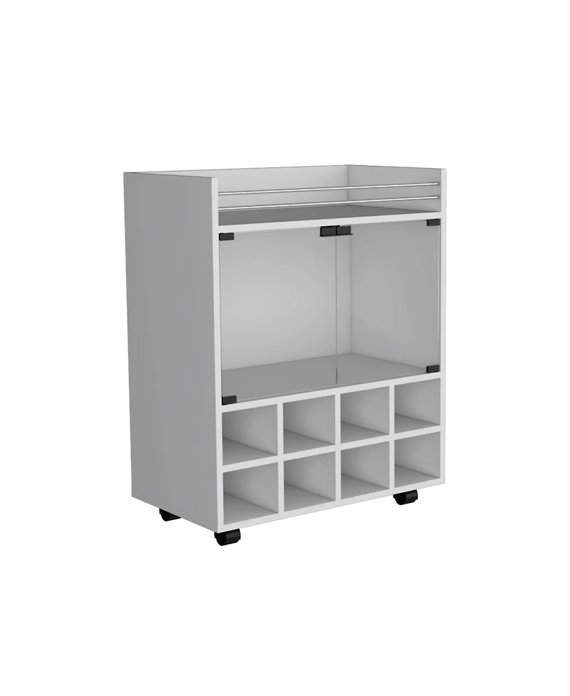 flynama 32 Inch Bar-Coffee Cart with 8 Bottle Racks and Glass Door