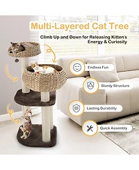 Cozito Cat Tree Rattan Tower with Napping Perch Sisal