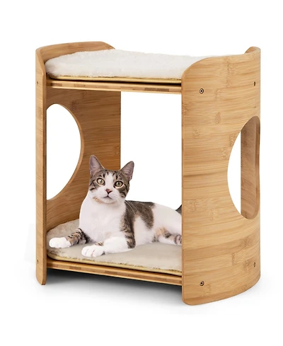 Cozito Cat Tree 2-Tier Small with Natural Bamboo Frame Dual Beds