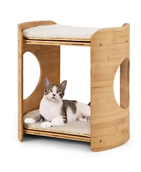 Cozito Cat Tree 2-Tier Small with Natural Bamboo Frame Dual Beds