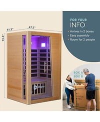 Lifepro Infrared Sauna for Home - 2 Person Indoor Low Emf Full Spectrum Sauna with Red Light Therapy, Hemlock Wood, Bluetooth & Chromotherapy