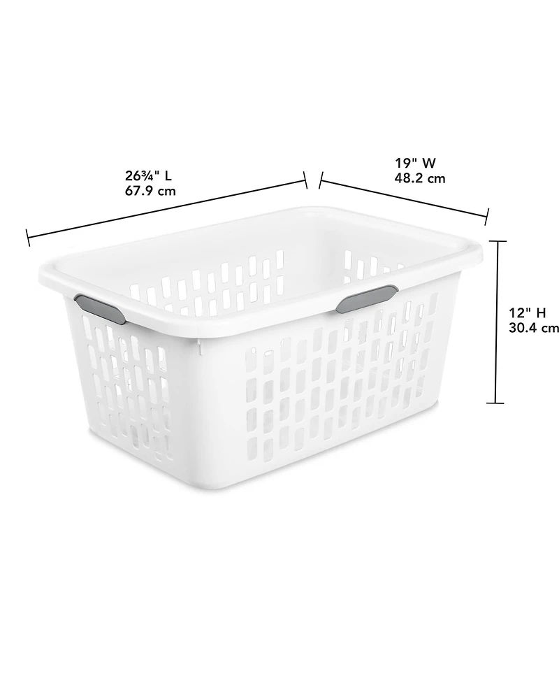 Sterilite Laundry Basket, 2 Bushel Plastic Hamper with Handles, White, 6 Pack