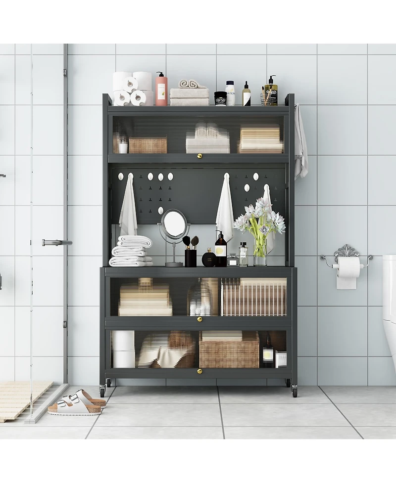 flynama 65" 5-Tier Kitchen Bakers Rack with Flip Door Cabinet, Microwave Stand Coffee Bar