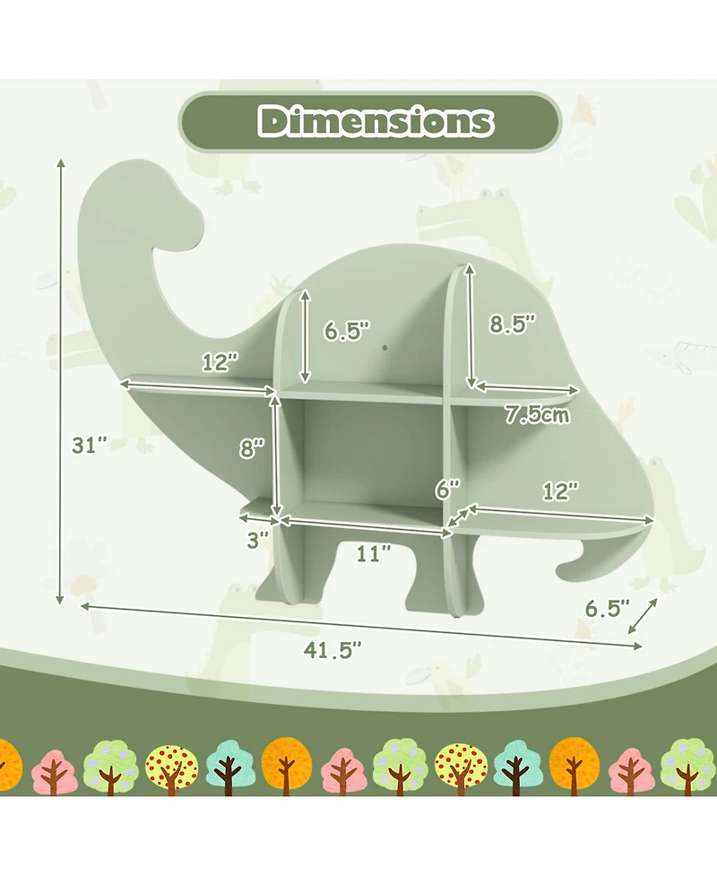 Sugift 2-Tier Floating Dinosaur Kids Bookshelf for Children