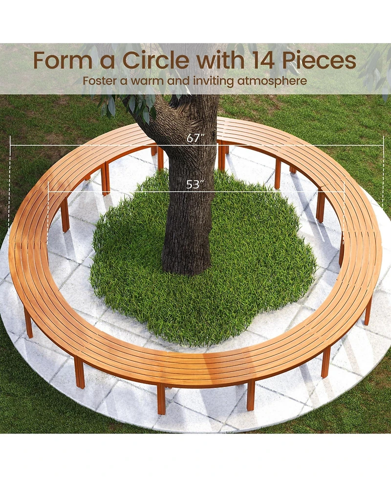 Sugift Outdoor Curved Acacia Wood Bench Set of 2 for Front Porch