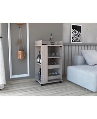 flynama Bar Cart with Glass Door, 2-Side Shelves and Casters