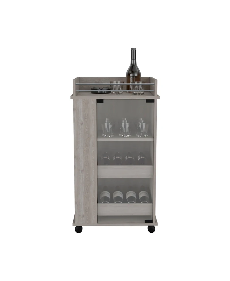 flynama Bar Cart with Glass Door, 2-Side Shelves and Casters
