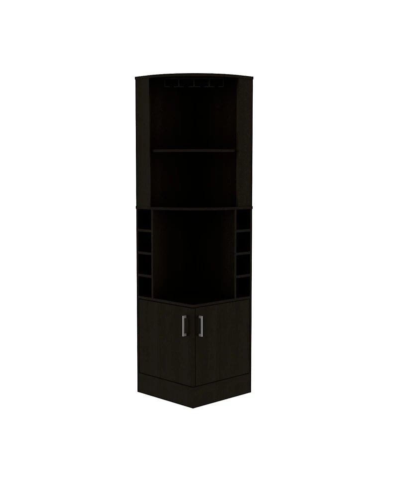 flynama Corner Bar Cabinet with 8 Bottle Cubbies, 2 Doors and 12 Wine Glass Rack