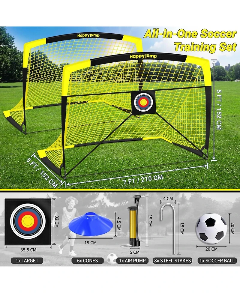 Bearwill 7x5 Ft Portable Soccer Goal with Target Board Agility Markers Pump Ball Training Bundle for Youth Players Ages 6 to 14
