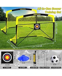 Bearwill 7x5 Ft Portable Soccer Goal with Target Board Agility Markers Pump Ball Training Bundle for Youth Players Ages 6 to 14