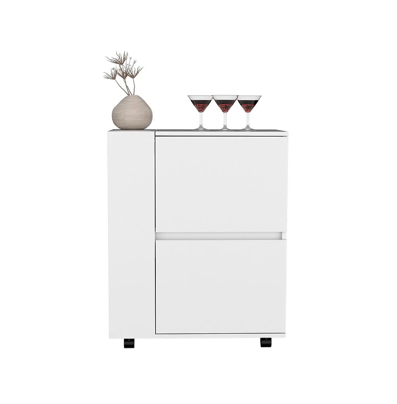 flynama Belleville Bar Cart for Living Room, Dual Cabinet Rolling Storage Serving Cart