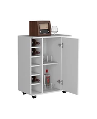 flynama Rolling Bar Cart with 2 Side Storage Shelves, 6 Wine Bottle Rack and Casters
