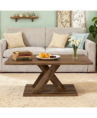 Sugift 37.5 Inch Rectangular Coffee Table with Stable Base and Rubber Wood Connection for Living Room