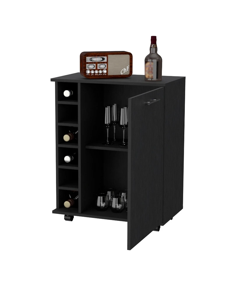 flynama Wenge 6-Bottle Rack Bar Cart with Concealed Storage