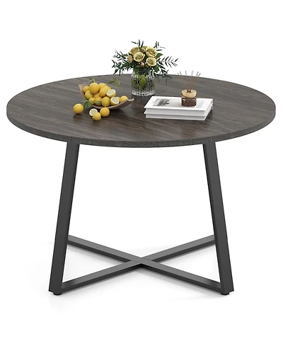 Sugift 47 Inch Round Dining Table with Stable X-shaped Base and Round Thickened Tabletop.