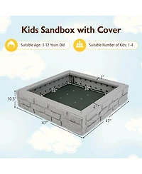 Costway Kids Sandbox with Cover Bottom Liner Backyard Beach Hdpe Sandpit for Outdoor Play