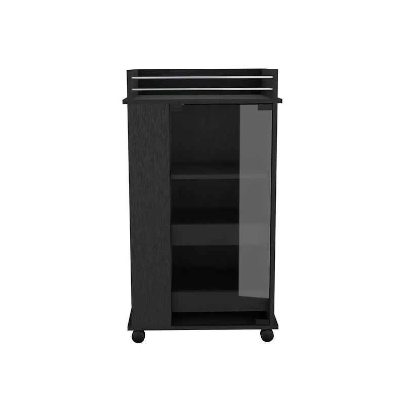 flynama Glass Door Bar Cart with 2 Side Shelves and Casters, Modern Rolling Home Bar Serving Cart