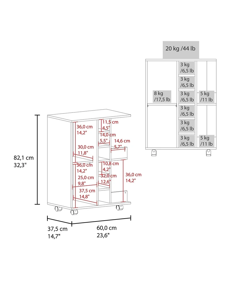 flynama Bar Cart with 2 External Shelves, 6 Wine Racks, Single Door Cabinet and Locking Casters
