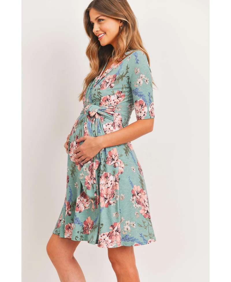 Hello Miz Maternity Floral Wrap Dress with Tie Waist Nursing Friendly